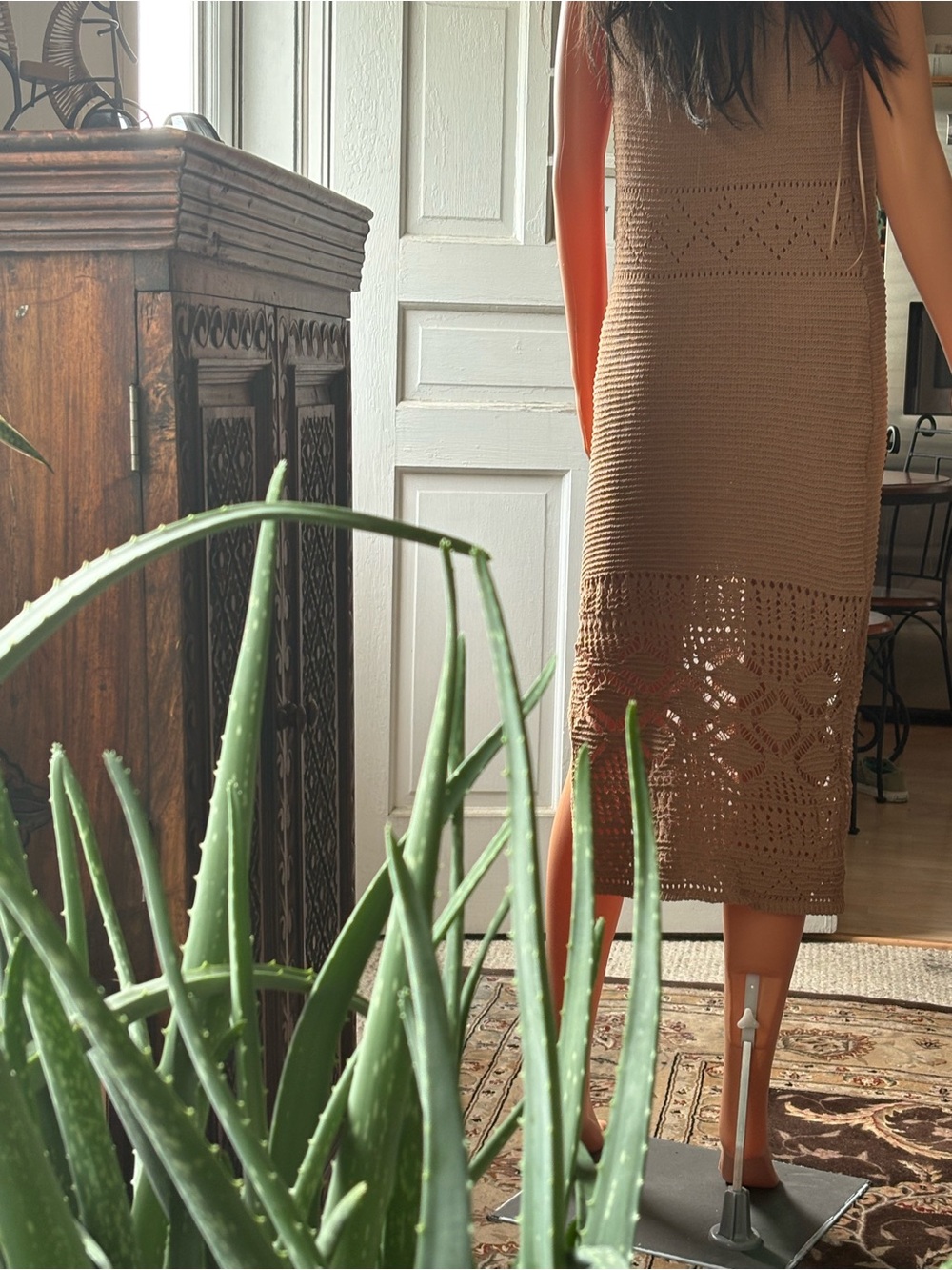 Love Trend Crochet Midi Skirt in Tan